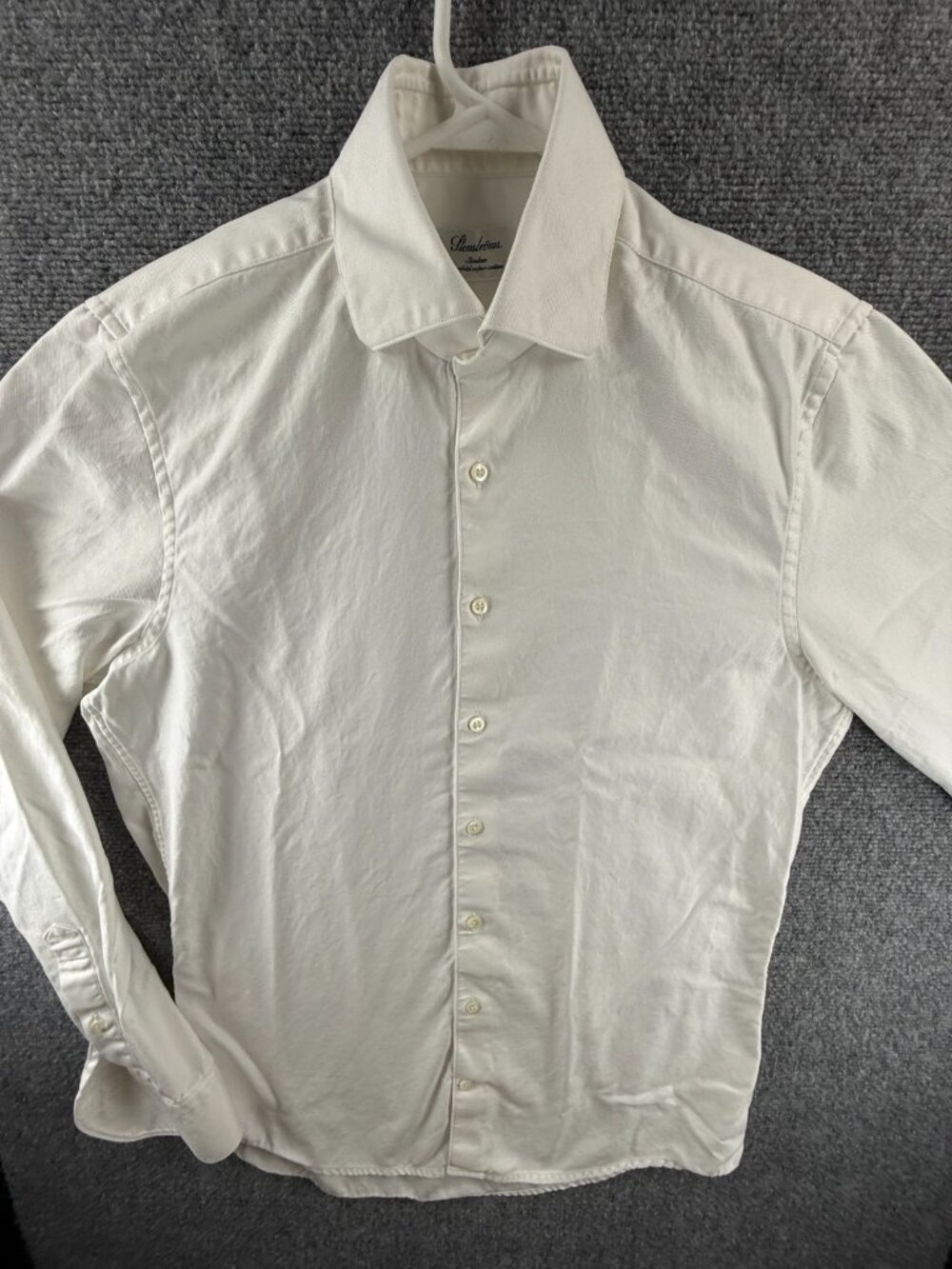 Stenstroms Twill Slimline Cotton Twofold Super 15.75 White Button Up Solid Shirt